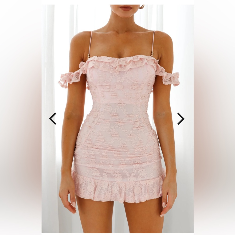 Selfie Leslie Matilda Frill Pink Strapless Lace Dress in blush - Picture 4 of 10